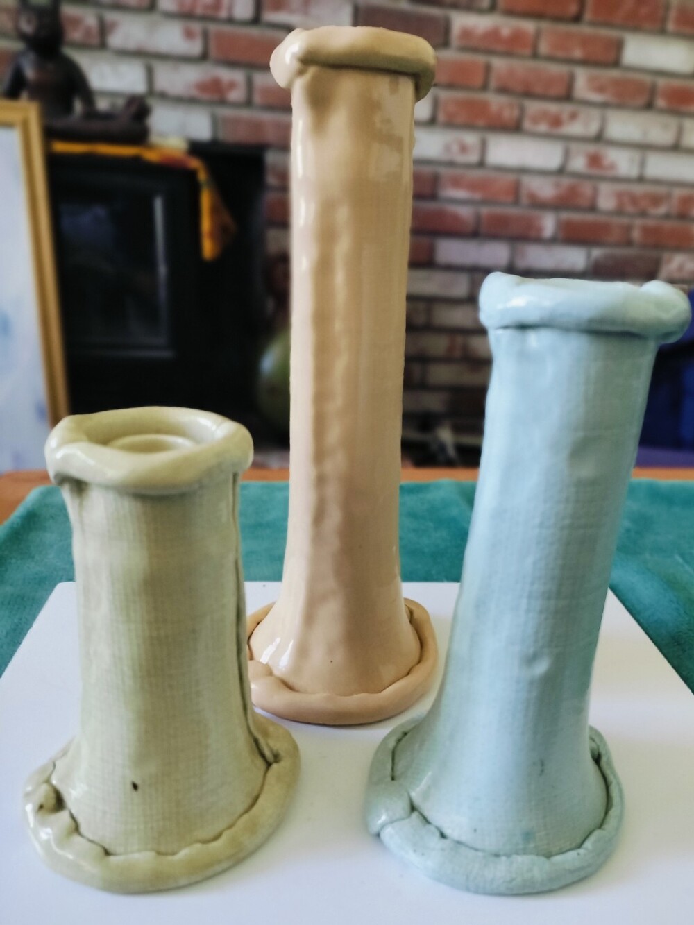 Vintage MCM Italian Pottery Candlestick Bud Vases 3 Pastel Bullock's Exclusive
